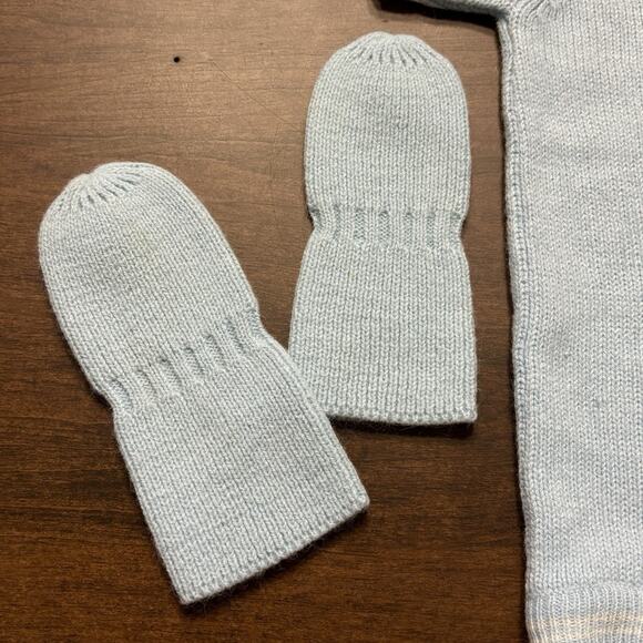 Vtg Italy Knit Romper Baby Blue One Piece Sz 3m mittens Strawbridge & Clothier - Picture 6 of 11